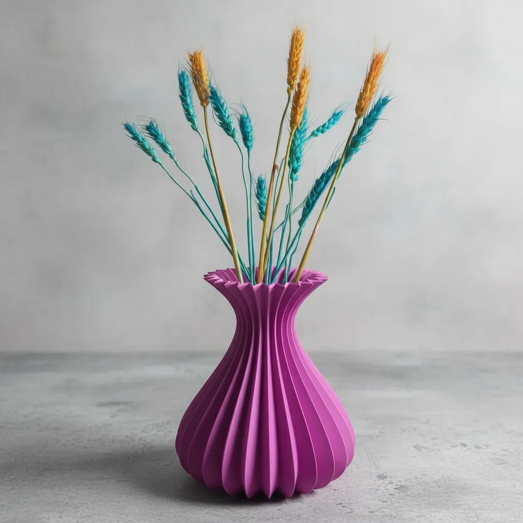 Jarrón Aura Vitra violeta con planta artificial tipo trigo