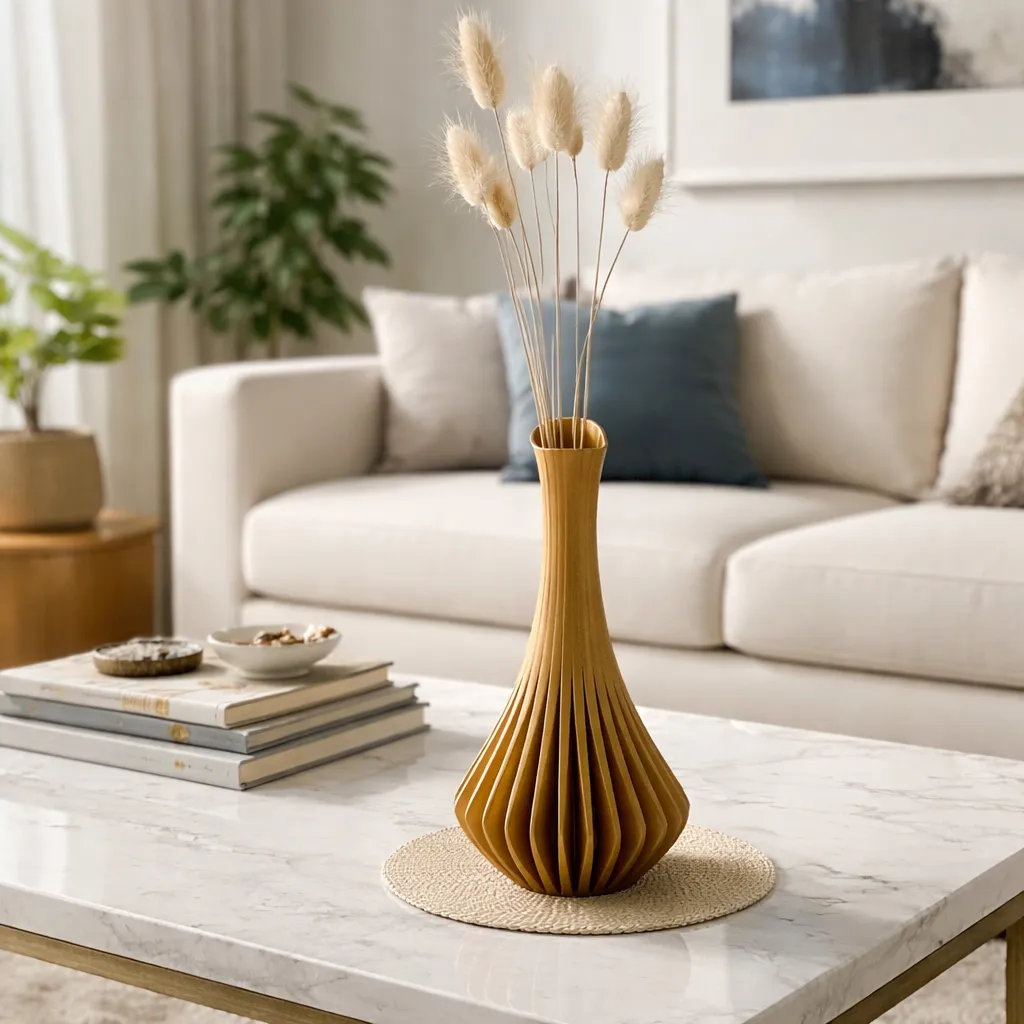 Florero Aura Terra marrón con pluma artificial incluida