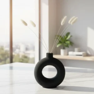 Florero Aura Loop negro con planta artificial incluida